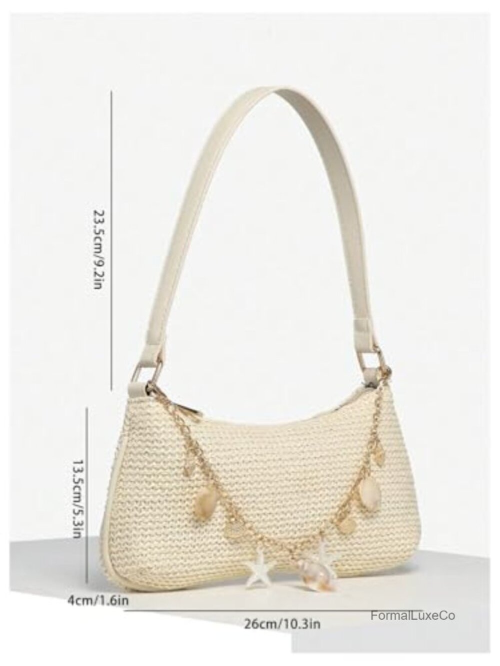 Boho Seashell Beaded Straw Clutch - Woven Shoulder Bag - Picture 6 of 7
